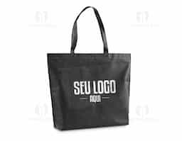 Sacola em non-woven (80 g/m²) termo-selado com alças de 55 cm. 480 x 380 x 85 mm 