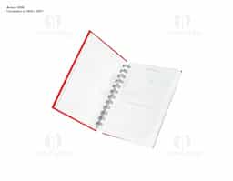 Agenda 2026 com capa emborrachada e encadernação em Wire-O metálico. Conta com páginas dedicadas para dados pessoais, calendários de 2025 a 2027, orçamento pessoal, planejamento mensal, espaço para anotações diárias e lista de contatos e aniversários.