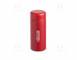 Garrafa térmica 200ml feita em aço inoxidável com tampa rosqueável.