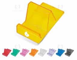 Suporte para celular confeccionado em acrílico resistente, com design simples e funcional que garante estabilidade ao aparelho. Ideal para apoiar o celular em mesas ou bancadas, facilitando a visualização de conteúdos e chamadas.