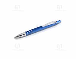 Caneta metálica touchscreen com acabamento emborrachado para aderência confortável. Acionamento por clique e carga esferográfica azul de 1.0mm para escrita suave e nítida.