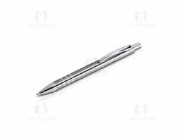 Caneta metálica com acionamento por clique e carga esferográfica azul de 1.0mm. Ideal para escrita fluida e precisa em qualquer ocasião.