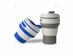 Copo de silicone retrátil com capacidade de 350ml, livre de BPA. Contém aderência ao segurar na parte superior do copo, tampa de encaixe com bocal e protetor. Acompanha manga protetora antiderrapante