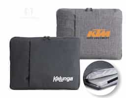 Pasta para tablet e notebook 14 em poliéster resistente à água com dois compartimentos e parte interna com estofamento aveludado.
