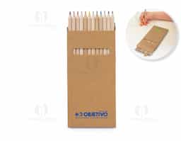 Caixa de cartão com 12 lápis de cor. Produto certificado de acordo com a portaria Inmetro nº423 de 8/out/2021. 90 x 180 x 9 mm