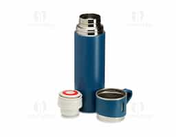 Kit garrafa térmica 450ml com duas tampas extras que podem ser utilizadas como xícaras. Garrafa produzida em inox com base antiderrapante e tampas de inox com revestimento plástico. Acompanha sacola de papel com berço de papelão para acomodação das peças.