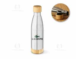 Garrafa em aço inox (90% reciclado) de parede dupla térmica, isolada a vácuo. Com tampa e base em bambu. Capacidade até 800 mL. Fornecido em caixa presente de papel kraft. Certificação EU Food Grade. A cor e o resultado da impressão nos materiais naturais pode variar entre produtos. ø80 x 312 mm