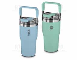 Garrafa térmica em aço inox com parede dupla com capacidade de até 650ml,tampa rosqueável com alça em plástico, permite-se hidratar por canudo ou bico, com anel de silicone para vedação.