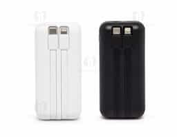 Carregador portátil plástico com 6.000mAh, com duas saídas, tipo C e lightning, display com indicador de bateria. Possui entrada tipo C e USB. Acompanha cabo tipo C.