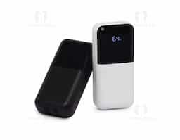 Carregador portátil plástico com 6.000mAh, com duas saídas, tipo C e lightning, display com indicador de bateria. Possui entrada tipo C e USB. Acompanha cabo tipo C.