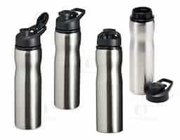 Squeeze feito em inox com 800ml. Possui tampa plástica, bocal com tampa protetora e alça para transporte. Este brinde será o parceiro de atividades físicas perfeito.
