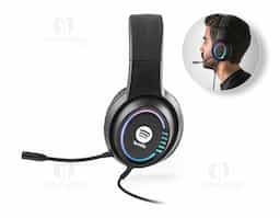 Fones de ouvido para jogos com microfone de alta qualidade incorporado com luzes RGB com um modo. Pensados para uso prolongado, são resistentes, confortáveis e contêm cabo de 2 m com controlador de volume. Incluso cabo jack de 3.5 mm com entrada USB-A. Os fones de ouvido quando utilizados com este cabo proporcionam uma qualidade superior no áudio. Fornecido em caixa presente. 20 x 19 x 10 mm |Caixa: 191 x 215 x 115 mm