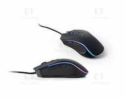 Mouse para jogos em ABS e acabamento emborrachado com 7 botões e iluminação RGB com 8 modos possíveis. Formato ergonômico desenhado para conforto e desempenho de uso prolongado. Configuração de alta precisão até 7200 DPI. Fio resistente em nylon de 1.5 m. Fornecido em caixa presente. 124 x 71 x 39 mm | Caixa: 95 x 139 x 45 mm