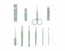 Kit Manicure 10 peças em estojo de couro sintético, perfeito para embelezar e cuidar das unhas, podendo ser usado em casa ou em salões de beleza. Com três cortadores de unha, tesoura, lixa, pinça, empurrador de cutícula, removedor de cutícula, palito de unha e espátula para ouvido, este kit oferece tudo o que precisa para manter as unhas e cuidados sempre em dia.