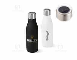 Garrafa em aço inox (90% reciclado) de parede dupla térmica, isolada a vácuo. Garrafa com sistema de auto-sanitização UV que inativa vírus e bactérias que estejam na sua garrafa, tornando a sua bebida mais segura. Capacidade até 500 mL