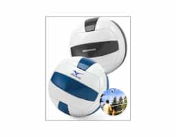 Bola de voleibol em PVC, com faixas azuis e brancas. Produto certificado conforme a portaria Inmetro nº 302 de 12/Jul/2021, garantindo segurança e qualidade. Tamanho 5, ideal para partidas e treinos.
