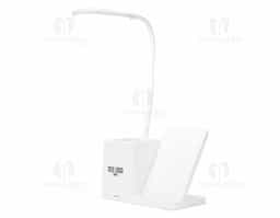 "Luminária LED com 3 modos de iluminação (quente, fria e mista), haste articulável e base antideslizante. Conta com carregamento por indução e porta-caneta para organização. Funciona conectada à energia e acompanha cabo USB Tipo-C. Não possui bateria interna."