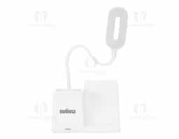 "Luminária LED com 3 modos de iluminação (quente, fria e mista), haste articulável e base antideslizante. Conta com carregamento por indução e porta-caneta para organização. Funciona conectada à energia e acompanha cabo USB Tipo-C. Não possui bateria interna."