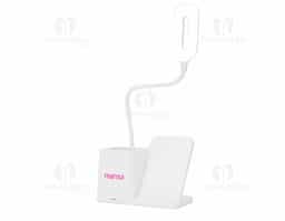 "Luminária LED com 3 modos de iluminação (quente, fria e mista), haste articulável e base antideslizante. Conta com carregamento por indução e porta-caneta para organização. Funciona conectada à energia e acompanha cabo USB Tipo-C. Não possui bateria interna."