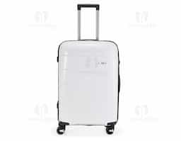 Mala de viagem 64 litros em plástico (casca dura), contém cadeado numérico TSA. Compartimentos com bolso telado e cinta compressora para roupas. A mala possui duas alças de mão, puxador retrátil com regulagem de tamanho, quatro rodinhas 360º e apoios laterais. Acompanha placa para personalização.