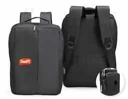 Mochila de poliéster com capacidade de 21 litros, ideal para trabalho ou escola. Possui alças ajustáveis, dois compartimentos, sendo um principal com divisórias, entrada USB e espaço para notebook de até 14". Conta ainda com bolso extra com zíper e engate para mala de viagem.