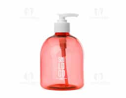 Frasco 480ml produzido em plástico colorido, tampa rosquável com válvula pump e trava de segurança, basta pressionar e girar a parte superior para travar o produto.