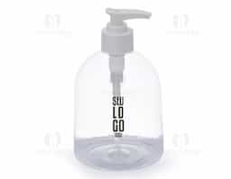 Frasco 500ml produzido em plástico, tampa rosqueável com válvula pump e trava de segurança, basta pressionar e girar a parte superior para travar o produto.