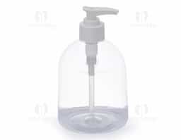 Frasco 500ml produzido em plástico, tampa rosqueável com válvula pump e trava de segurança, basta pressionar e girar a parte superior para travar o produto.