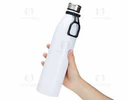 Garrafa de inox com capacidade de 1,1 litros, ideal para armazenar bebidas quentes ou frias. Possui tampa rosqueável que evita vazamentos e alça plástica para facilitar o transporte, sendo prática para o uso diário ou em deslocamentos.