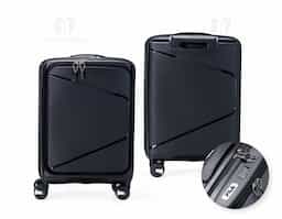 Mala de viagem com capacidade de 36L, fabricada em plástico PP resistente. Conta com compartimento frontal para notebook de até 15,6", bolsos internos com zíper e cinta compressora. Possui puxador ergonômico ajustável, alça de mão, cadeado TSA e 4 rodas silenciosas com giro 360° para facilitar a locomoção.