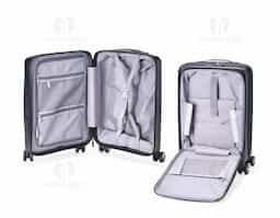 Mala de viagem com capacidade de 36L, fabricada em plástico PP resistente. Conta com compartimento frontal para notebook de até 15,6", bolsos internos com zíper e cinta compressora. Possui puxador ergonômico ajustável, alça de mão, cadeado TSA e 4 rodas silenciosas com giro 360° para facilitar a locomoção.