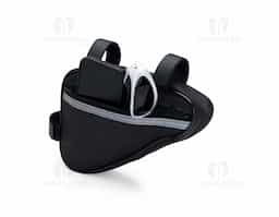 Bolsa para quadro de bicicleta feita em Oxford resistente e impermeável. Possui compartimento único com zíper, ideal para pequenos objetos, protegendo-os da chuva. Conta com tira refletiva para maior visibilidade e alças de nylon com velcro, que facilitam o ajuste seguro no quadro.