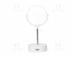 Espelho de mesa dupla face giratório com design moderno e funcional. Com base e moldura de plástico e pedestal de alumínio, ele é fácil de montar e adequa-se bem a qualquer ambiente. Sua base contém três divisórias para guardar objetos diversos.