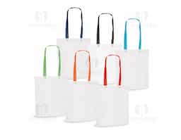 Sacola em non-woven (80 g/m²) termo-selado com alças de 55 cm. 330 x 390 x 80 mm