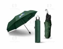 Guarda-chuva confeccionado em poliéster 100% reciclado (rPET) pongee 190T. Possui varetas em fibra de vidro, haste metálica e pega em ABS reciclado. Dobrável em 3 seções, conta com abertura manual e design à prova de vento. Combinando praticidade, resistência e sustentabilidade.