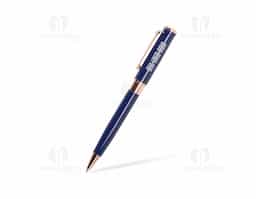 Caneta esferográfica de carga azul de 1.0mm com acionamento por rotação e construção totalmente em metal, que proporciona uma pegada confortável para uma escrita mais precisa.