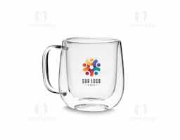 Caneca de vidro borossilicato com parede dupla, que mantém a temperatura da bebida por mais tempo e evita queimaduras nas mãos. Com capacidade de até 250ml, é perfeita para cafés, chás ou outras bebidas quentes e frias. Design elegante e resistente, ideal como brinde sofisticado para ações promocionais, eventos corporativos ou kits personalizados.
