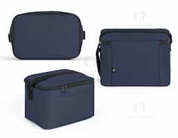 Bolsa térmica em poliéster reciclado 600D com alça ajustável em webbing. Possui compartimento principal espaçoso e bolso frontal para itens adicionais. O interior forrado em PEVA oferece isolamento térmico eficiente, ajudando a manter os alimentos e bebidas frios por mais tempo. Capacidade de 7 L.