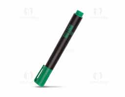 Caneta marcadora plástica com ponta em formato de pincel. Possui tinta atóxica à base de óleo com solvente alcoólico.