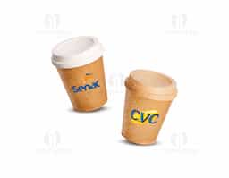 Copo feito em fibra de coco com capacidade de até 350ml. Possui tampa plástica com bocal.