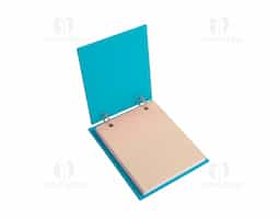 Bloco de anotações de mesa com trilho de ferro e capa dura em percalux. Possui aproximadamente 150 folhas brancas sem pauta com área destacável.