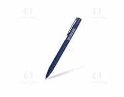 Caneta metálica com ponta e clip em plástico. Possui acionamento por clique e carga esferográfica azul de 1.0mm.