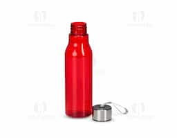 Garrafa plástica com capacidade máxima de 615ml e marcação de volume de 600ml. Possui tampa rosqueável em alumínio com alça de nylon para transporte.