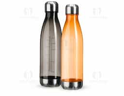 Garrafa plástica translúcida com capacidade de 750 ml e marcação de volume até 700 ml, ideal para acompanhar a rotina com praticidade. Possui base e tampa rosqueável em alumínio, que adicionam resistência e um toque moderno. Um brinde corporativo funcional e de grande apelo visual.