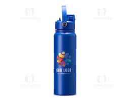 Garrafa térmica em inox com pintura eletrostática e capacidade máxima de 800ml. Possui estrutura interna de parede dupla em inox 304 e vedação a vácuo que permite a manutenção de temperatura de líquidos por mais tempo. Possui tampa rosqueável feita em plástico com proteção para o bocal, bico flip, canudo interno removível e alça fixa maleável para transporte.