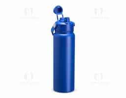 Garrafa térmica em inox com pintura eletrostática e capacidade máxima de 800ml. Possui estrutura interna de parede dupla em inox 304 e vedação a vácuo que permite a manutenção de temperatura de líquidos por mais tempo. Possui tampa rosqueável feita em plástico com proteção para o bocal, bico flip, canudo interno removível e alça fixa maleável para transporte.