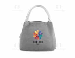 Bolsa térmica com alça de mão, confeccionada em poliéster 300D na parte externa e alumínio com manta térmica no interior. Modelo costurado, puxador de zíper em formato de colher, sem solda e capacidade para 5,6 litros.