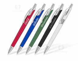 Caneta com corpo em alumínio reciclado, acionador e clipe cromado, com escrita esferográfica azul. Sustentável e elegante, une estilo e funcionalidade, tornando-se um brinde corporativo sofisticado que reforça a presença da sua marca com consciência ambiental.
