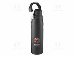 Garrafa térmica de 750 ml com parede dupla em inox, unindo interior 304 e exterior 201 para garantir alta durabilidade e excelente conservação térmica. Possui pintura a pó resistente e acabamento moderno, ideal para destacar sua marca como brinde corporativo. A tampa em plástico PP é removível e pode ser encaixada na alça, oferecendo praticidade no uso diário e tornando o produto ainda mais funcional para diferentes rotinas.