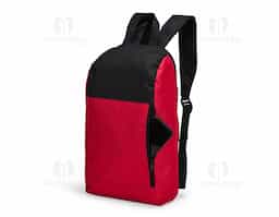Mochila confeccionada em poliéster impermeável com fechamento em zíper e capacidade máxima de 14 litros. Conta com bolso frontal com abertura lateral, uma alça superior de mão em nylon e duas alças para as costas do mesmo tecido da mochila.